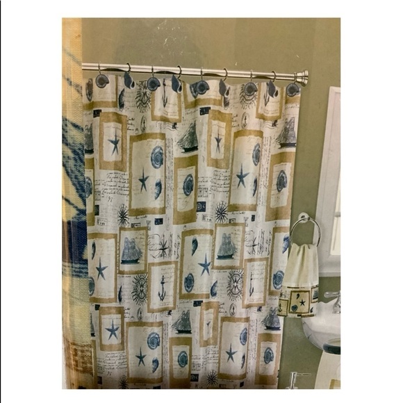 Nautical Seashell Beach Fabric Shower Curtain Beige Blue Popular Bath 70x72” NEW - Picture 14 of 14